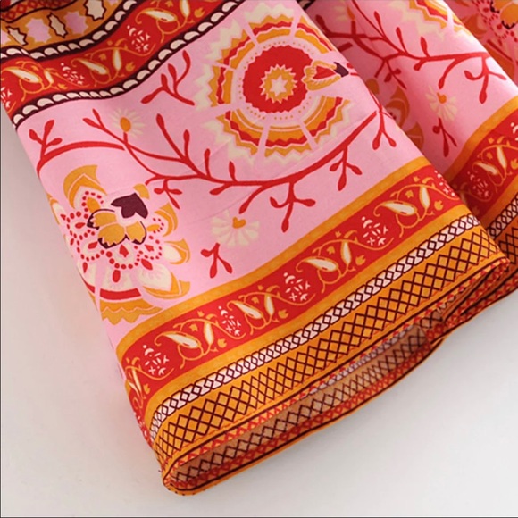 Off the Shoulder Boho Floral Gypsy Print Dress red - Picture 9 of 10